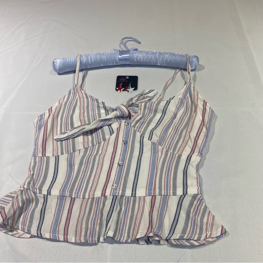Women’s Red, White, and Blue Tie Front Peplum Camisole